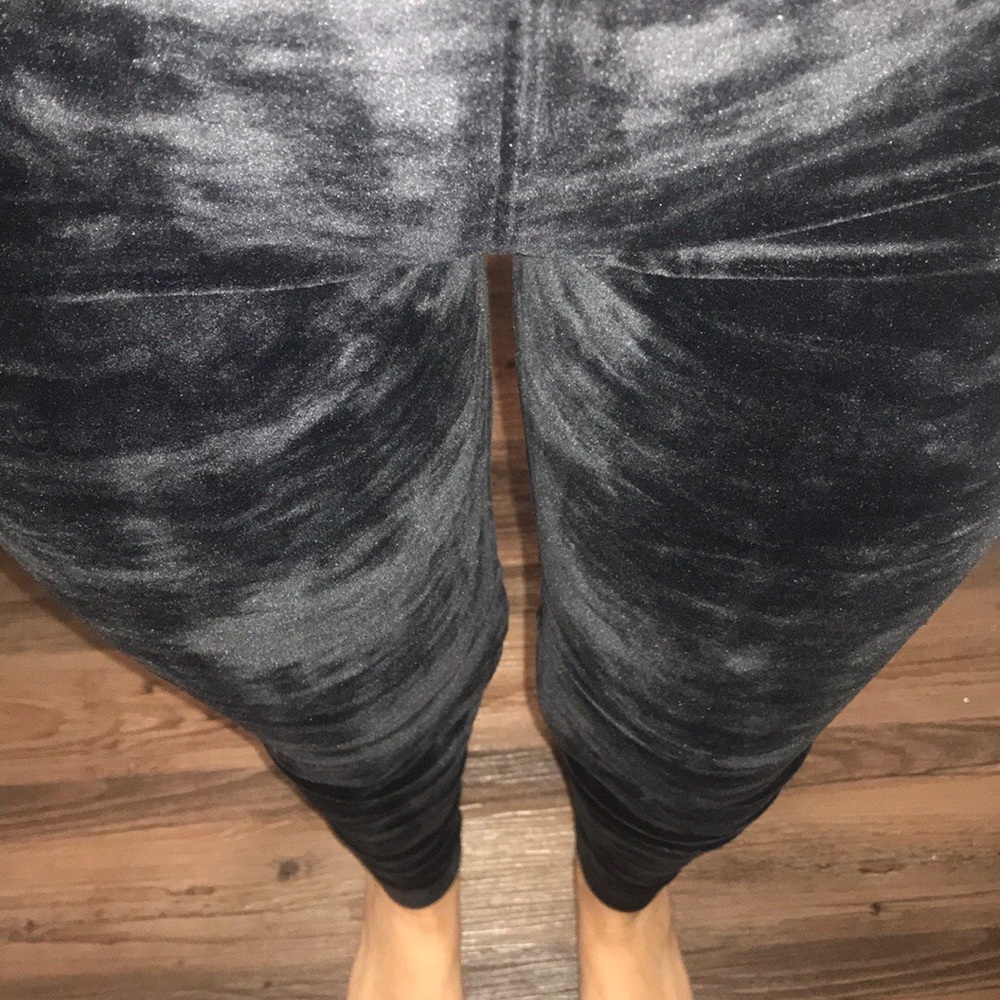 Crushed Velvet Leggings One Size Velour Black - Picture 2 of 8